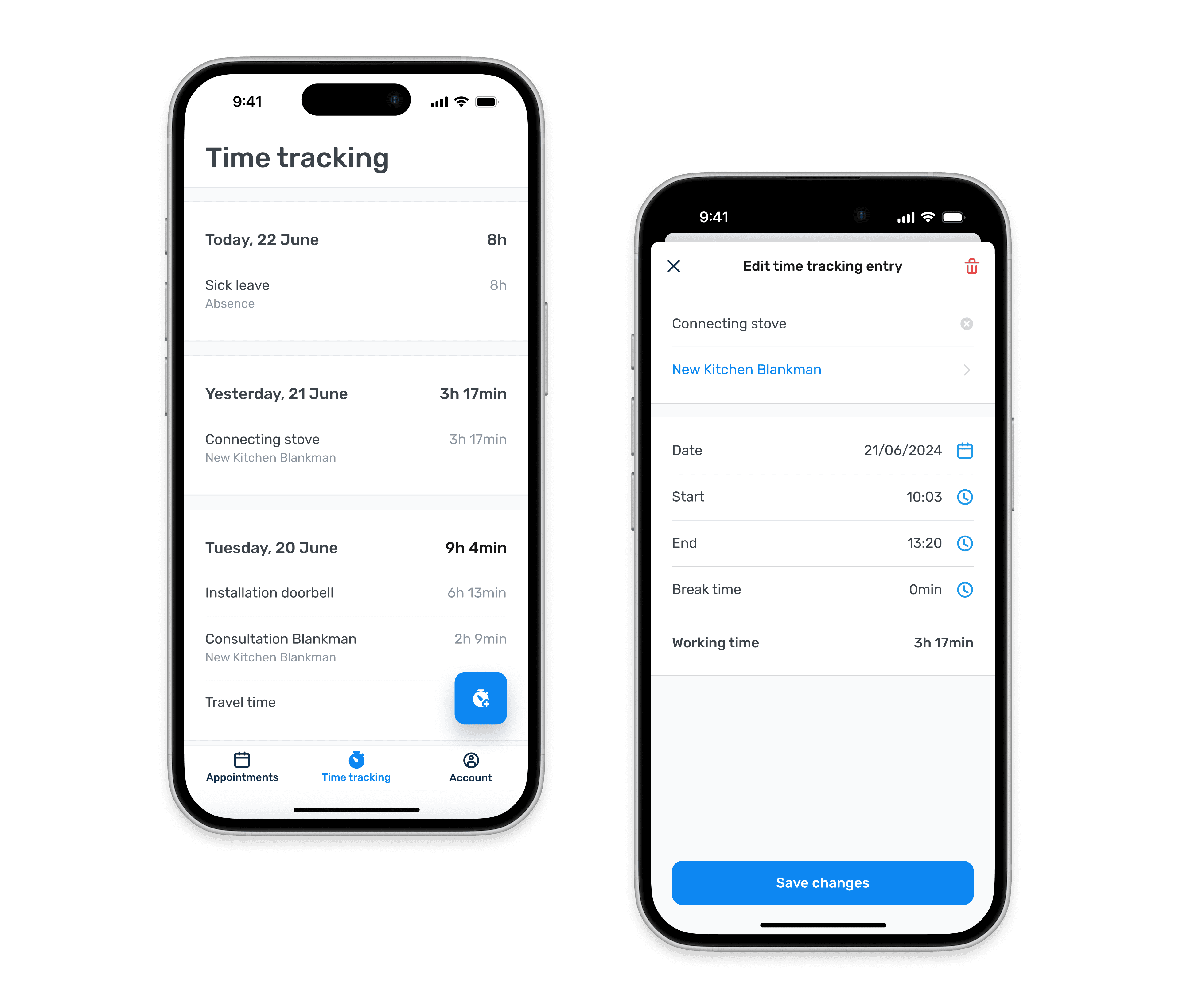 Overview page of time tracking functionality